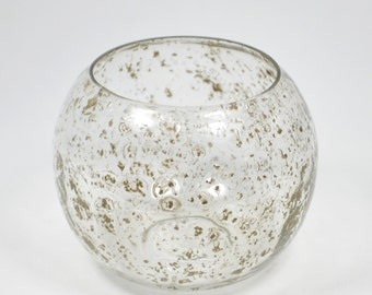 Spherical glass vase with textures | Transparent round vase and bubbles | Original Vintage 80s