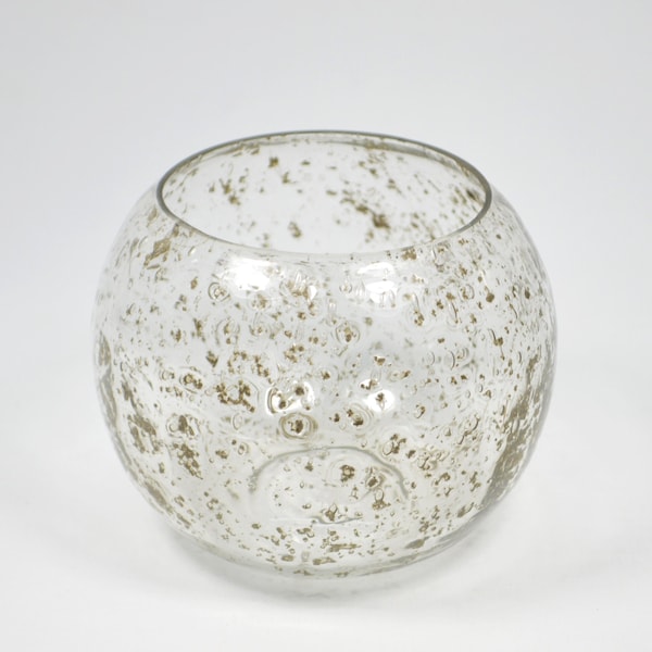 Vase sphérique en verre avec textures | Vase rond transparent et bulles | Millésime d'origine des années 80