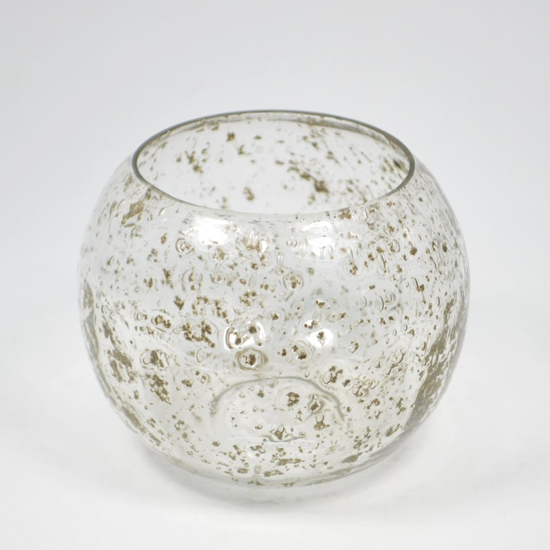Spherical glass vase with textures Transparent round vase and bubbles Original Vintage 80s image 1