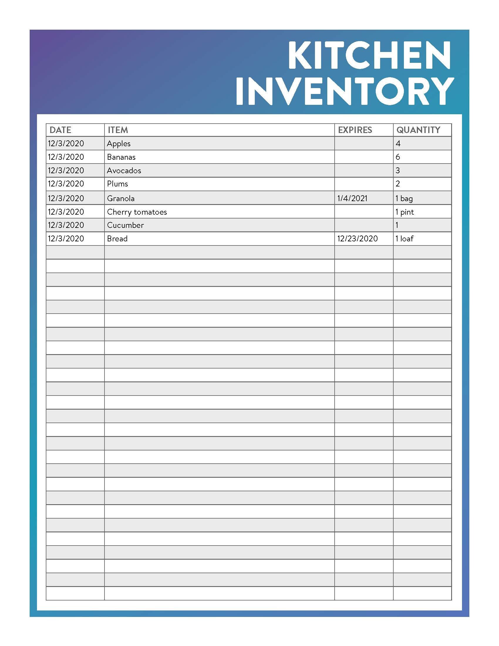 Kitchen Inventory List Template