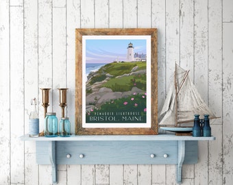 Pemaquid Point Lighthouse, Bristol Maine, Round Pond, Giclee Poster on Archival Matt Paper by Leslie Alfred McGrath