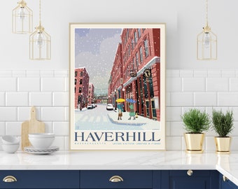 Haverhill, MA, WINTER Cultural Arts District, Nautical coordinates, Genuine Giclee Poster on Archival Matt Paper by Leslie Alfred McGrath