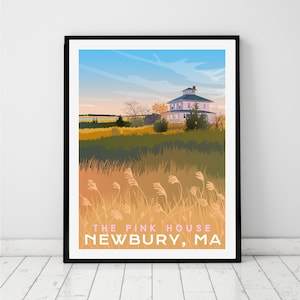 The Pink House, Newbury, MA, Plum Island, salt marsh Genuine Giclee Poster on Archival Matt Paper by Leslie Alfred McGrath