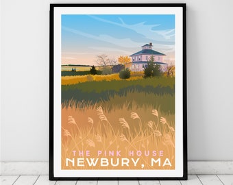 The Pink House, Newbury, MA, Plum Island, salt marsh Genuine Giclee Poster on Archival Matt Paper by Leslie Alfred McGrath