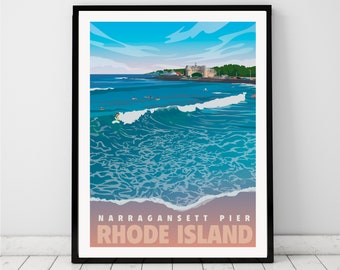 Narragansett Pier, Rhode Island Genuine Giclee Poster on Archival Matt Paper by Leslie Alfred McGrath