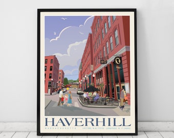 Haverhill, MA, SUMMER Cultural Arts District, Nautical coordinates, Genuine Giclee Poster on Archival Matt Paper by Leslie Alfred McGrath