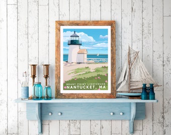 Brant lighthouse, Nantucket Island, Massachusetts,  Giclee Poster on Archival Matt Paper by Leslie Alfred McGrath