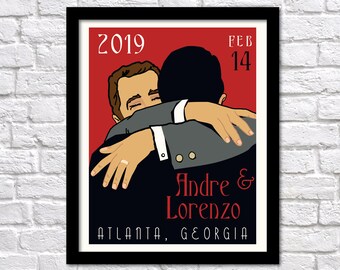 Two Grooms Wedding, Anniversary, Personalized Wedding Gift Art Poster