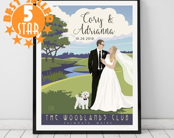 Country Club Wedding Personalized Poster, Golf Course or Park Venue, Bridal gift poster, bride and groom, Anniversary gift, wedding gift