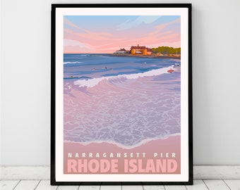 Narragansett Pier at Sunset, Rhode Island Genuine Giclee Poster on Archival Matt Paper by Leslie Alfred McGrath