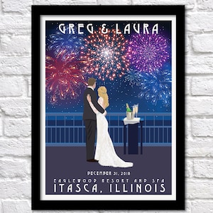 Je vois des feux d'artifice ! Affiche de mariage personnalisée, affiche d'art personnalisée, jeunes mariés, cadeau de mariage vintage, cadeau d'anniversaire, enseigne de salle