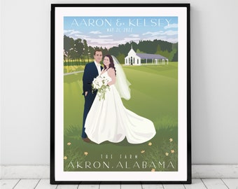 Open Field Wedding Personalized Poster, Golf Course or Park Venue, Bridal gift poster, bride and groom, Anniversary gift, wedding gift