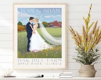 Personalized Farm Wedding Poster, Rustic Wedding, wedding portrait, wedding cartoon, wedding gift, Anniversary Gift