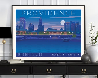 Providence, Rhode Island Nautical coordinates, Genuine Giclee Poster on Archival Matt Paper by Leslie Alfred McGrath