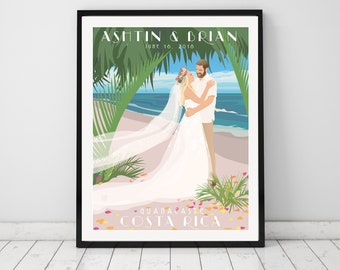 Tropical daylight, personalized wedding gift, destination wedding, custom bride and groom, Anniversary Gift, Guest Book Alternative