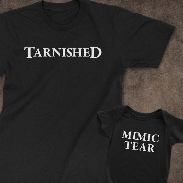 Gamer Dad/Mom and Baby Matching Shirts, Elden Ring Tarnished and Mimic Tear Parent and Baby shirts PC gamer, Xbox, ps5 gamer, newborn gift