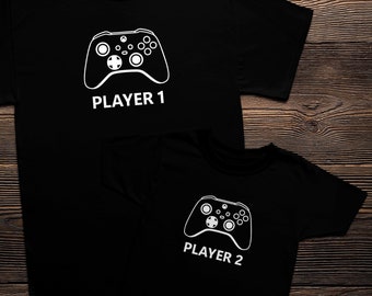 Camisetas a juego para jugador 1 y jugador 2: Conjunto para papá y bebé.