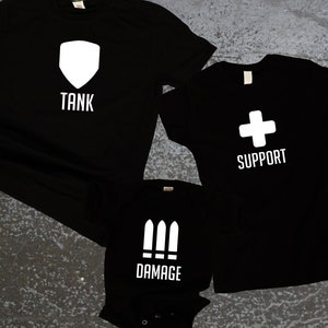 Overwatch Inspired Family Shirts: Tank, Support, Damage - Matching Gamer Set (3 Shirts)