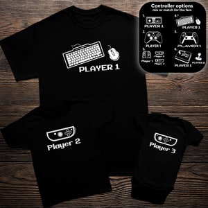 Video Game Controller Family Matching Shirts 3 shirts, Player 1, 2, 3, Nintendo Playstation Xbox or PC gamer Father's Day Gift image 1