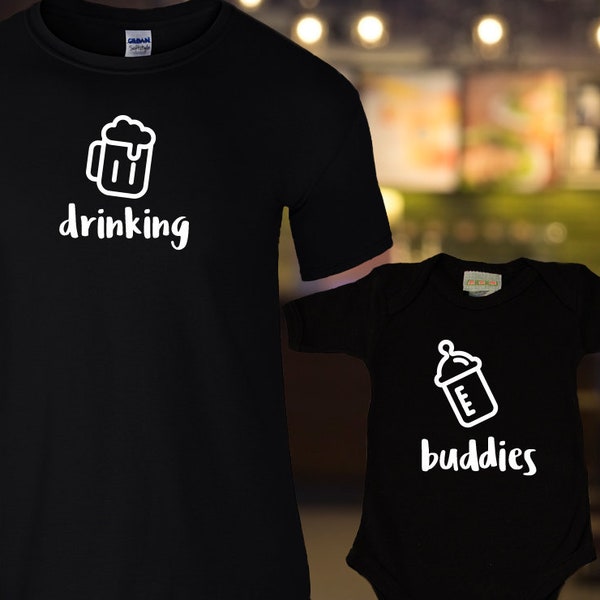 Trinkfreunde passende Familie Shirt Set, Papa & Baby passende Shirts, Bier und Baby Flasche Shirts, Vatertag, Neugeborene oder Weihnachtsgeschenk