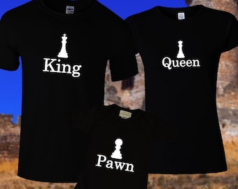 King Queen Pawn Family Set / Dad Mom & Baby Matching Shirts / Chess T-shirt and jumper for Mom Dad and Baby, Fathers day gift
