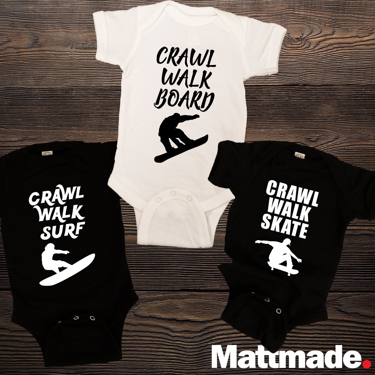 Surf, Snowboard, Skateboard Baby Jumper: Boarder Baby Shirt