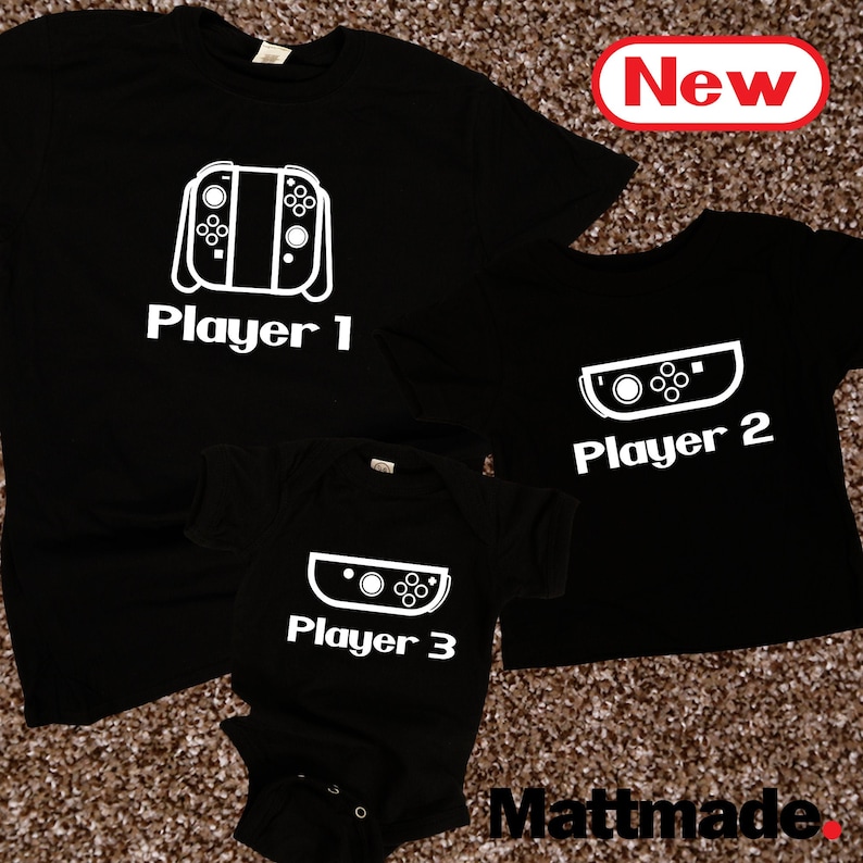 Video Game Controller Family Matching Shirts 3 shirts, Player 1, 2, 3, Nintendo Playstation Xbox or PC gamer Father's Day Gift image 2