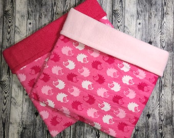 Hedgie Bag / Snuggle Sack / Snuggle Pouch / Cuddle Sack / Cuddle Pouch - Pink Flannel Hedgehogs