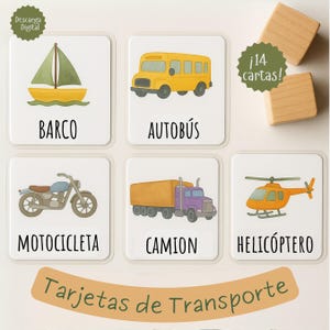 Tarjetas de Transporte para Niños | 14 Flashcards Educativas | Descarga Digital | Aprendizaje Preescolar