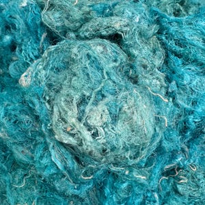 CHAOTIC SILK, turquoise Sari silk waste, Art batt carding threads, Wet felting fiber, art yarn spinning silk image 1