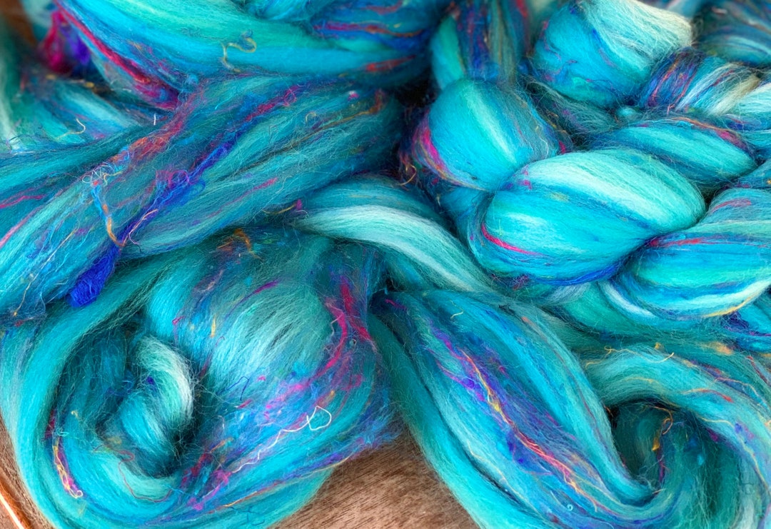 ROVING Tahiti, Merino Sari Silk Roving,blue Turquoise Wool Roving,aqua ...