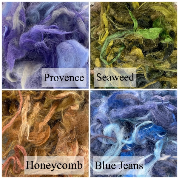 WOOL BITS, Wet felting wool, Hand dyed roving wool assortment, art batt scraps,art yarn fiber,spinning wool,Felting wool scraps