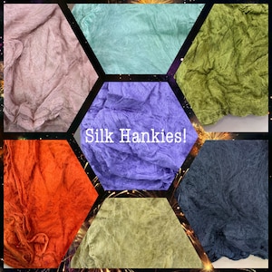 SILK HANKIES, 17 colors, Nuno felting silk MAWATA, spinning wet felting carding shiny silk, dyed Mulberry silk