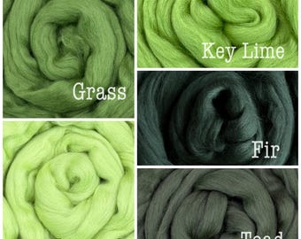 WOOL ROVING, Green Blue Purple 19 Micron Merino, nuno wet felting roving, dyed Merino wool, spinning combed top, carding art batt wool top