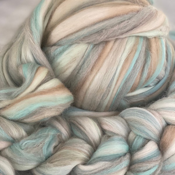 ROVING- Sea Glass Roving,Pastel aqua Sand Merino Alpaca blend,19 micron Merino Ocean roving,Beach Spinning Roving,Nuno Felting fiber, BIN 4