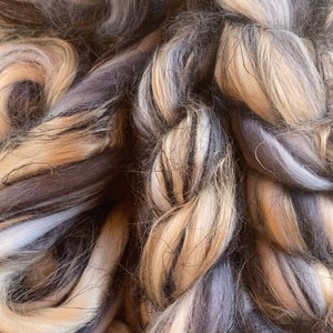 CLEARANCE ROVING, Cadence Hand Dyed Combed Top, Gray black amber silver 19 micron Merino silk Spinning Wool, Neutral  Roving, BIG-1