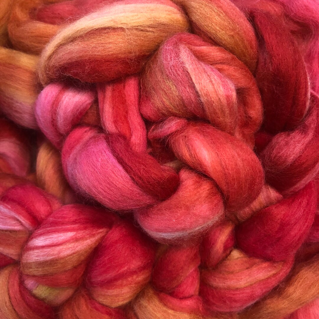 Roving,can-can,19 Micron Hand Painted Merino Roving,red Coral Magenta ...
