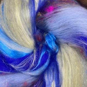 ART BATT, Greek isles, Blue white gold Sparkle Art Batt,Spinning fiber,Nuno felt,Blue Merino sari silk Art Batt,Wet felting silk, G-7