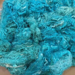 CHAOTIC SILK, turquoise Sari silk waste, Art batt carding threads, Wet felting fiber, art yarn spinning silk image 3