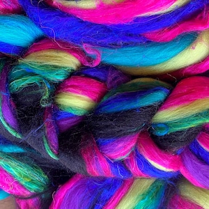 ROVING FAT Chameleon, Dyed Roving, Merino Silk Roving, Rainbow Combed Top, Brights Felting Fiber,Nuno Silk Fiber,Roving for weaving G-6
