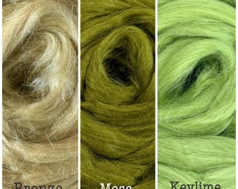 DYED RAMIE 10 Colors, Dyed Ramie Combed top, Vegan Nuno wet felting roving, needle felting spinning combed top