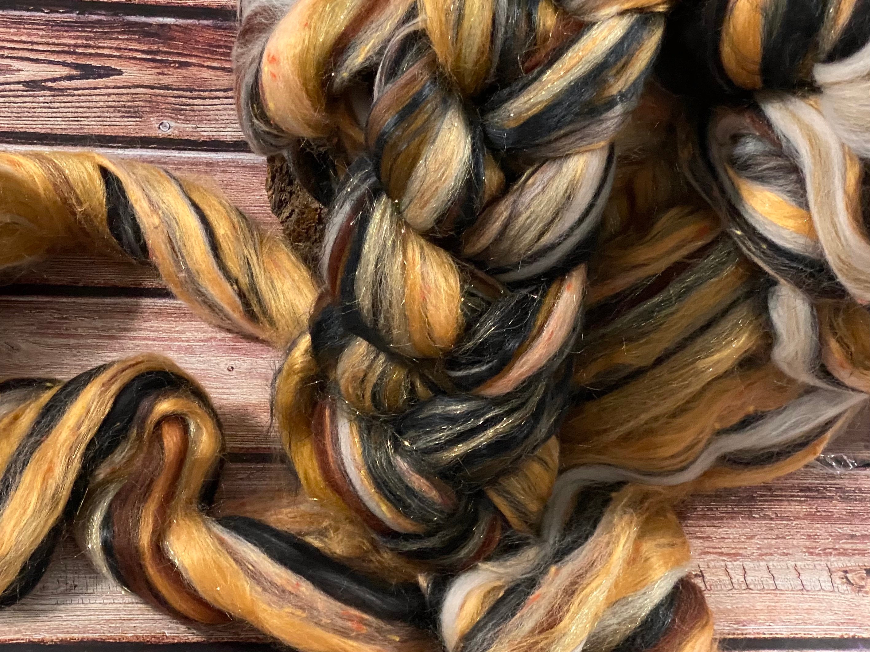 SPARKLE ROVING Fools Gold, Gold Brown Glitter Roving, Black Amber Wool ...