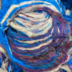 SARI SILK ROVING Whitewater, Sari silk waste, turquoise roving, wet felting silk, needle felting silk fiber, spinning fiber, C-4