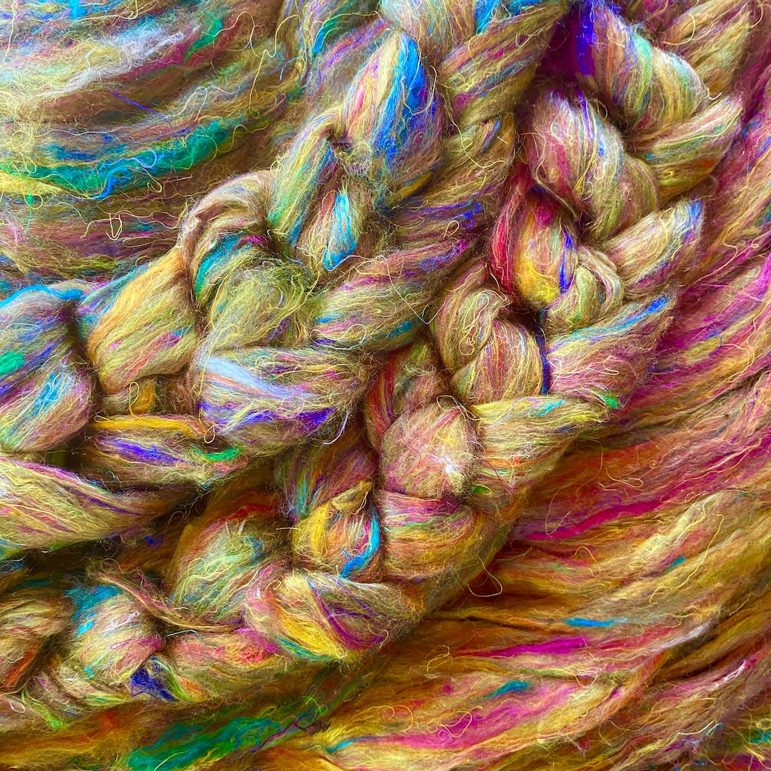 SARI SILK ROVING, Curry Sari Silk, Silk Waste Sliver,mustard Roving,wet ...