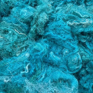 CHAOTIC SILK, turquoise Sari silk waste, Art batt carding threads, Wet felting fiber, art yarn spinning silk image 7