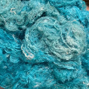 CHAOTIC SILK, turquoise Sari silk waste, Art batt carding threads, Wet felting fiber, art yarn spinning silk image 4
