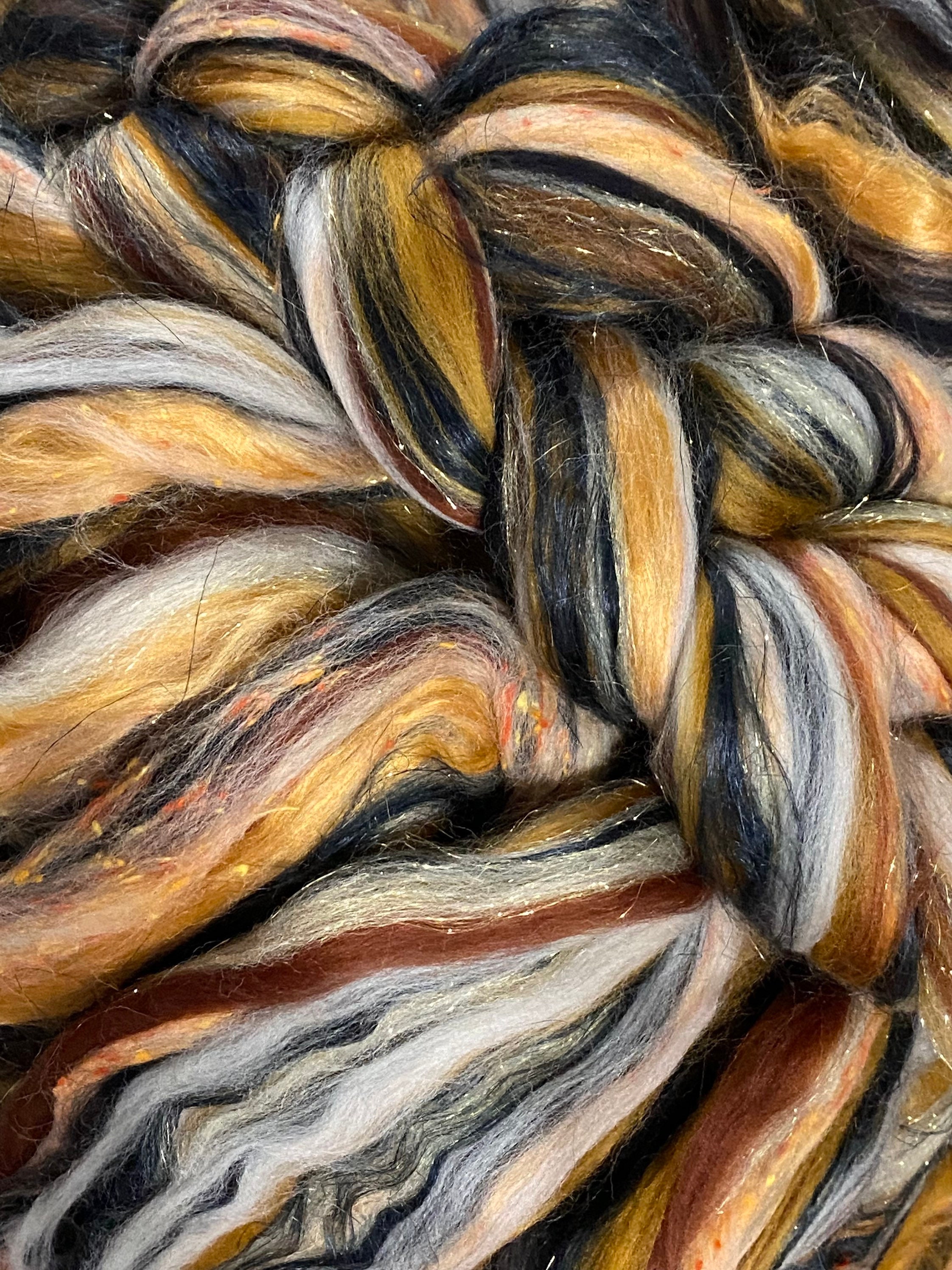 SPARKLE ROVING Fools Gold, Gold Brown Glitter Roving, Black Amber Wool ...