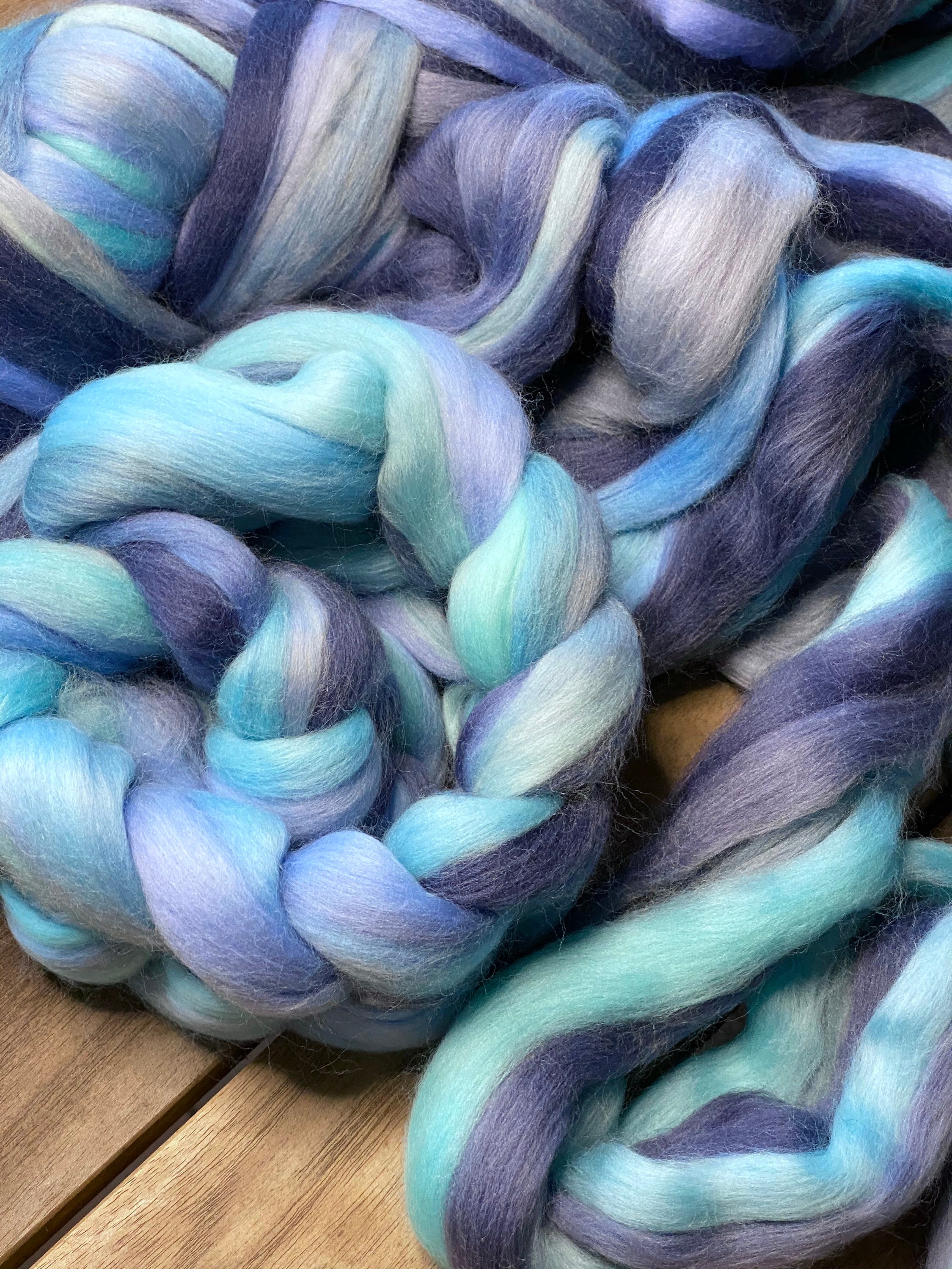 WOOL ROVING Sky, 19 Micron Hand Painted Merino Roving, Sky Water Roving ...