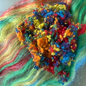 FIRESTAR NEPPS COMBO, Funfetti rainbow texture mix, art batt fiber, wet felting fiber, Needle felting wool