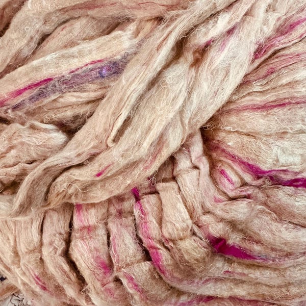SARI SILK ROVING, Cherry on Top silk roving, Pink spinning fiber, wet felting fiber, needle felting silk, wet felting scrap silk, C-7